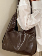 Solid Large Structured Shoulder Bag