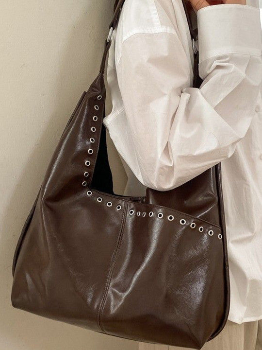Solid Large Structured Shoulder Bag