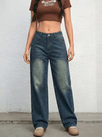 Women Wide Leg High-Rise Low Distress Jeans