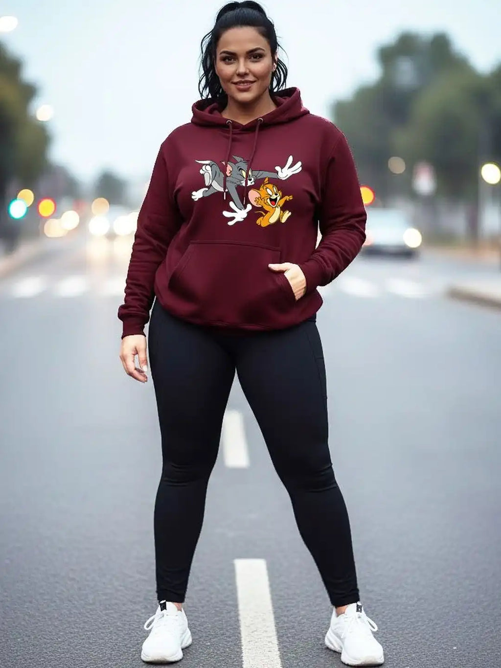 Graphic Printed Hooded Plus Size Full Sleeve Sweatshirt
