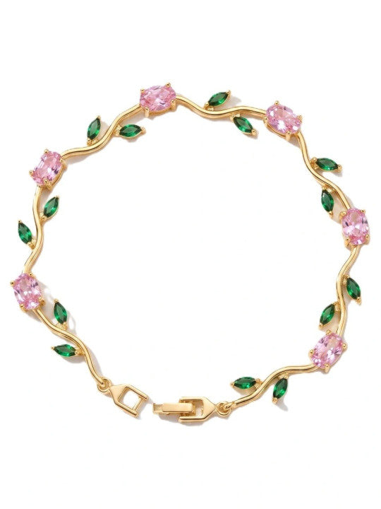 Women Brass Crystals Gold-Plated Link Bracelet