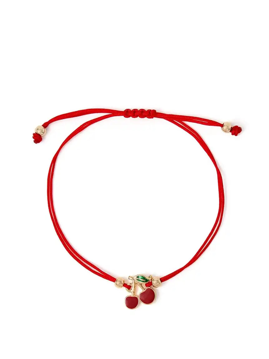 Women Cherry Charm Cord Bracelet