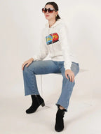 Women Typography Printed Hooded Pullover Sweatshirt
