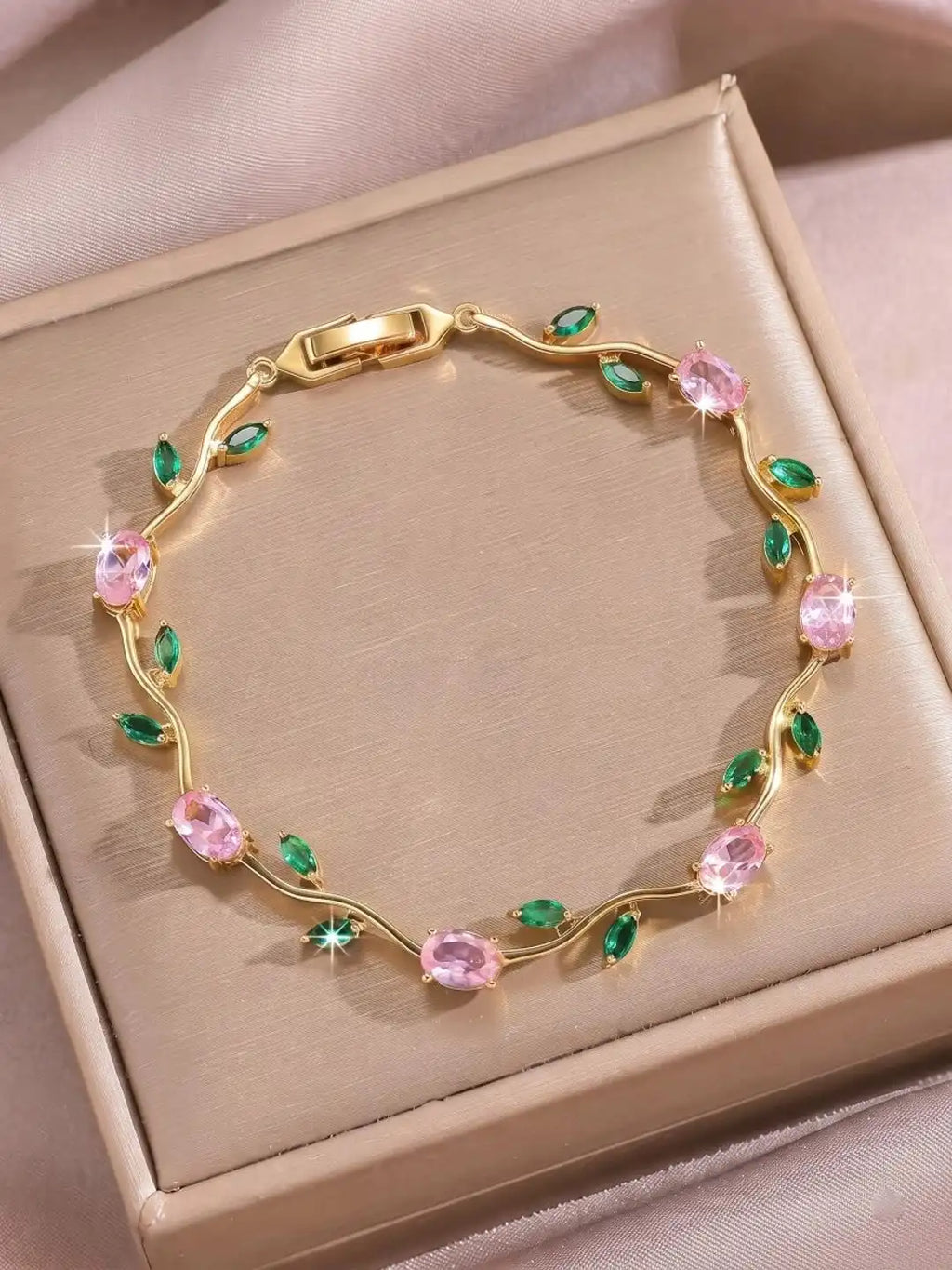 Women Brass Crystals Gold-Plated Link Bracelet