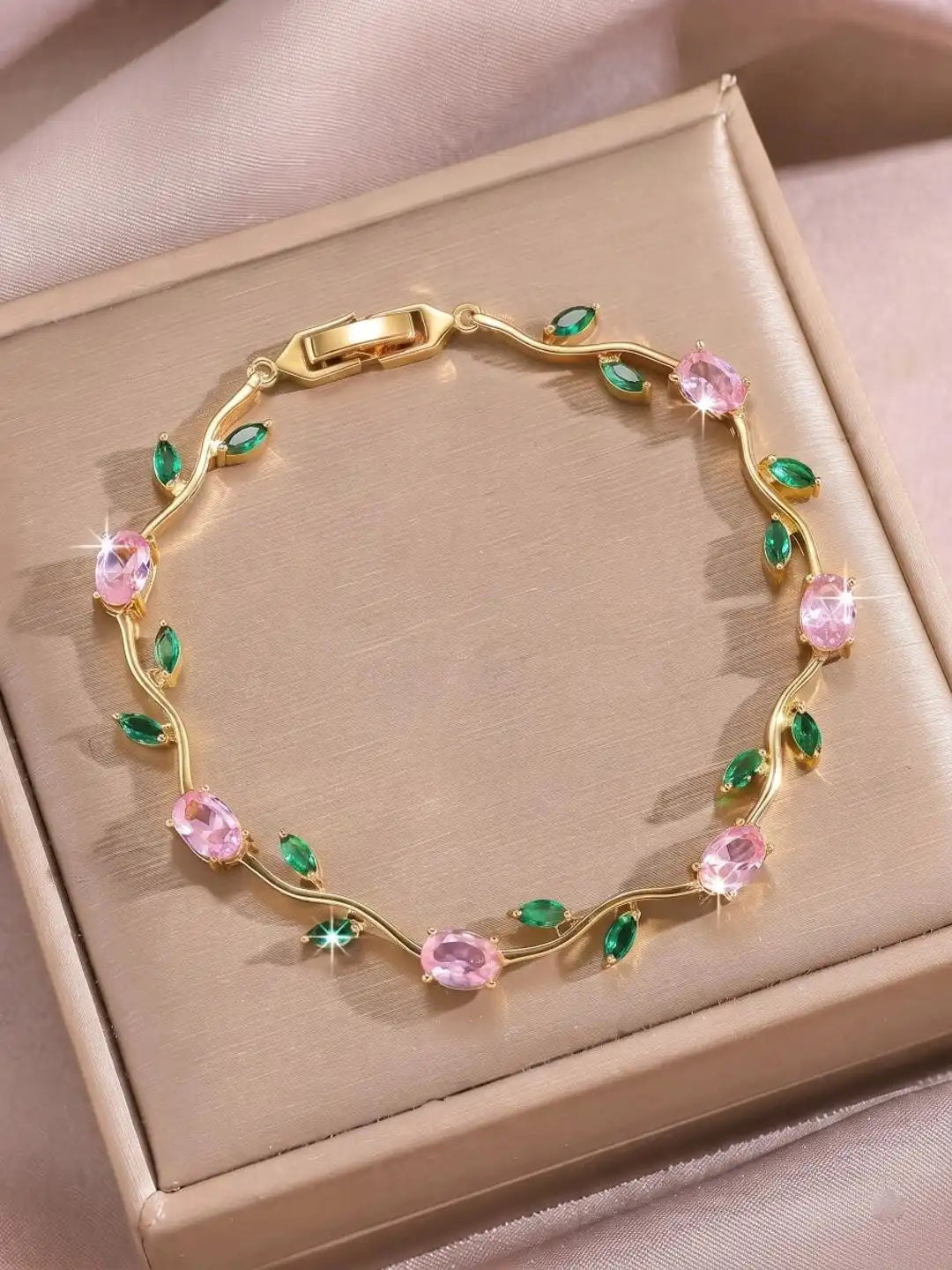 Women Brass Crystals Gold-Plated Link Bracelet