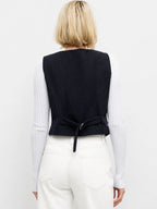 Striped V-Neck Woven Waistcoat
