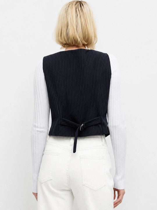 Striped V-Neck Woven Waistcoat