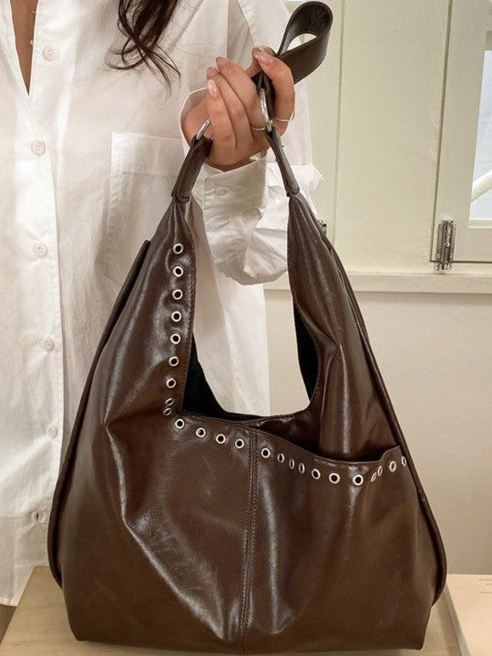 Solid Large Structured Shoulder Bag