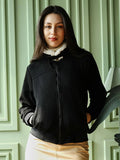 Lightweight Spread Collar Long Sleeves Bomber With Patchwork Jacket
