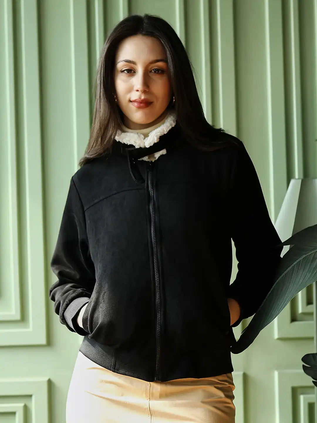 Lightweight Spread Collar Long Sleeves Bomber With Patchwork Jacket