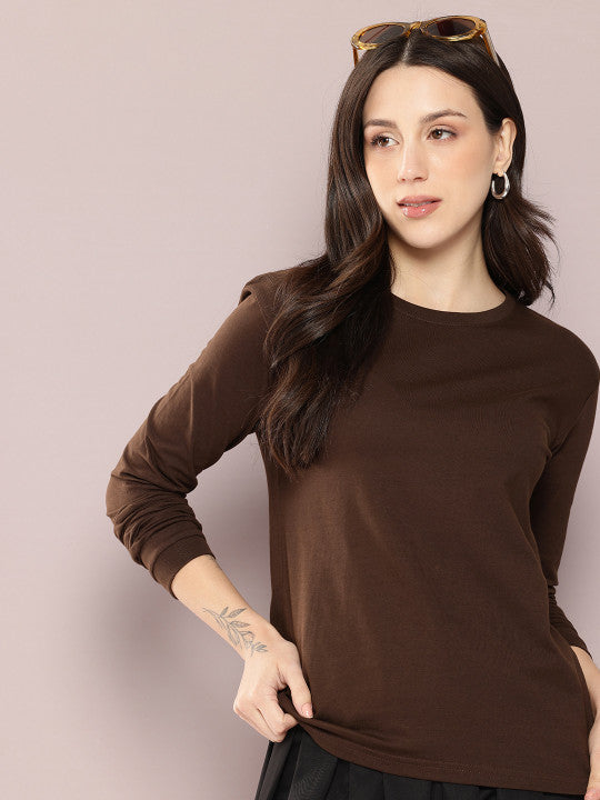 Women Solid Round Neck Regular Fit T-shirt