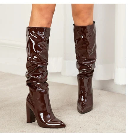 Sophie Knee High Block Leather Boots