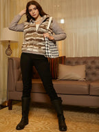 Women Lapel Collar Colourblocked Casual Parka Jacket