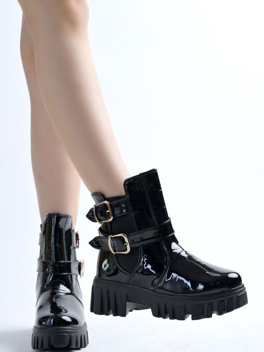 Women Round Toe Slip-On Slouchy Boots