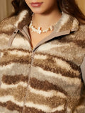 Women Lapel Collar Colourblocked Casual Parka Jacket
