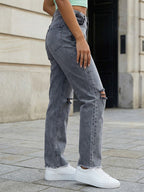 Women Straight Fit High-Rise Slash Knee Light Fade Jeans