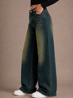 Women Comfort Wide Leg High-Rise Light Fade Stretchable Jeans
