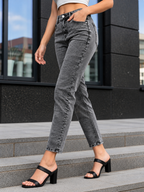 Women Grey Straight Fit High-Rise Heavy Fade Clean Look Stretchable Jeans