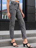 Women Grey Straight Fit High-Rise Heavy Fade Clean Look Stretchable Jeans