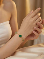 Women Gold Plated Anti-Tarnish Stainless Steel Green Clover Bracelet