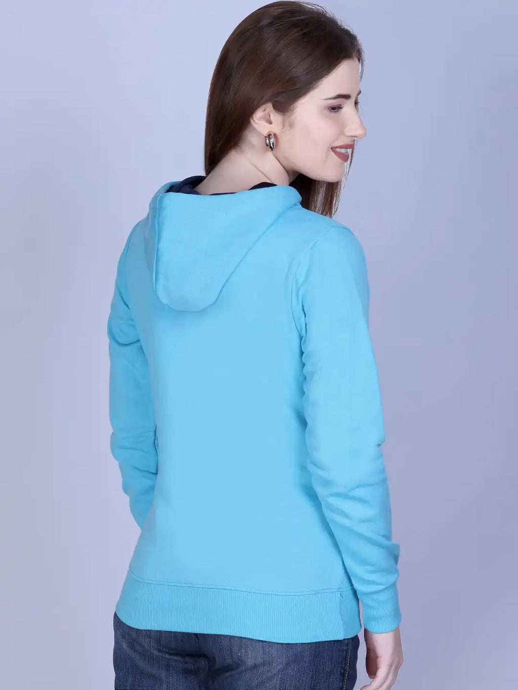 Women Hooded Abstract Printed Ribbed Pullover Sweatshirt