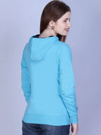 Women Hooded Abstract Printed Ribbed Pullover Sweatshirt