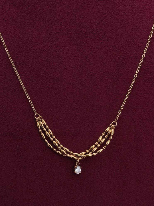 Stainless Steel Gold-Plated Cubic Zirconia Necklace