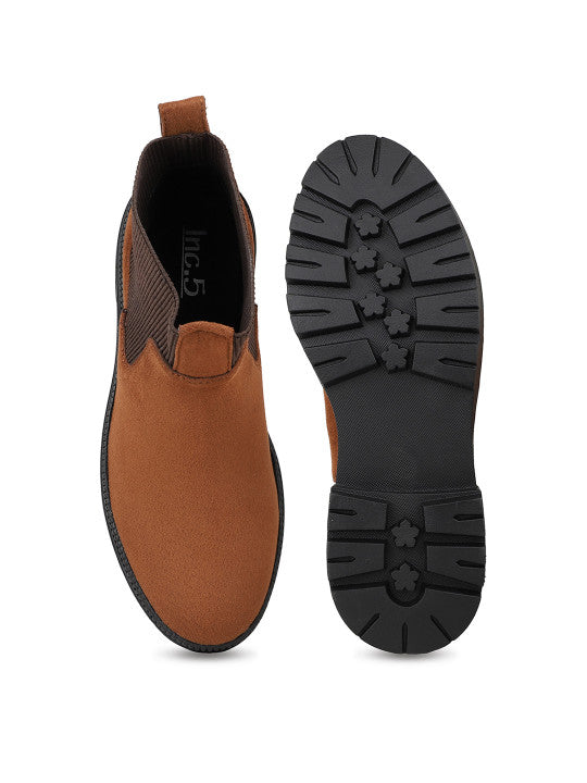 Women Tan Casual Solid Round toe Chelsea Boots