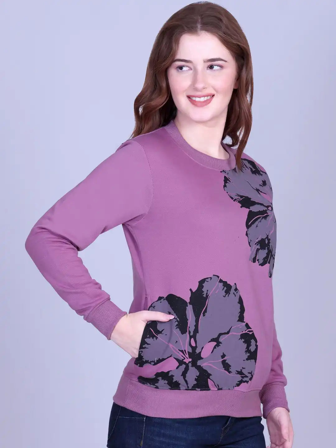 Women Round Neck Floral Printed Sweatshirt
