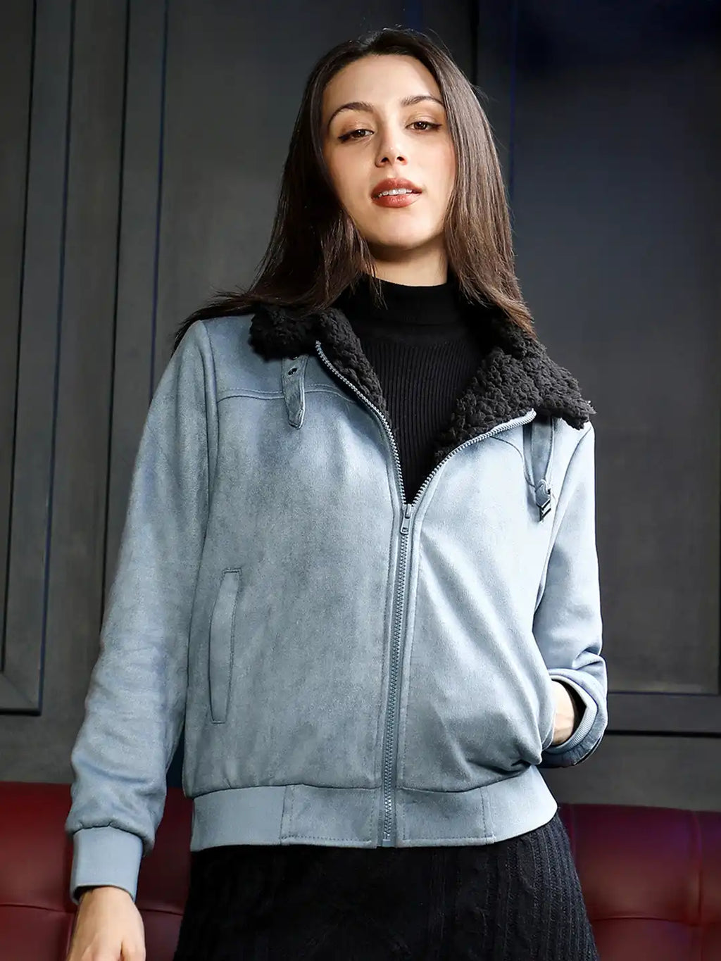 Powder Women Spread Collar Solid Lightweight Bomber Jacket
