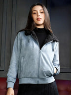 Powder Women Spread Collar Solid Lightweight Bomber Jacket