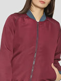 Women Stand Collar Solid Lightweight Bomber Jacket