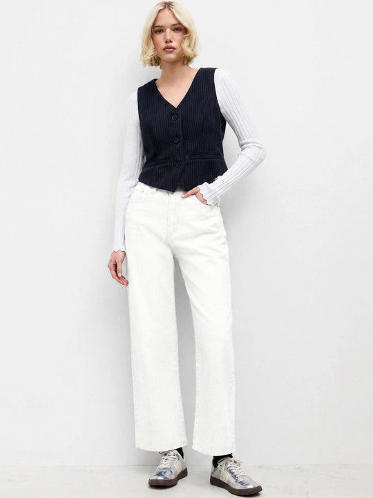 Striped V-Neck Woven Waistcoat