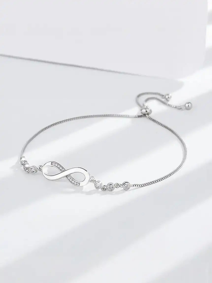 Silver-Plated Cubic Zirconia Studded Infinity Bracelet