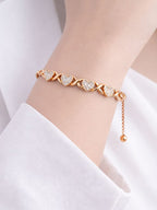 Women Crystals Rose Gold-Plated Link Bracelet