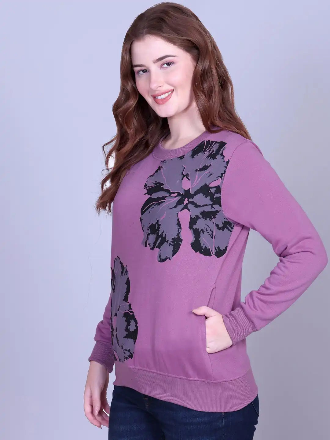 Women Round Neck Floral Printed Sweatshirt