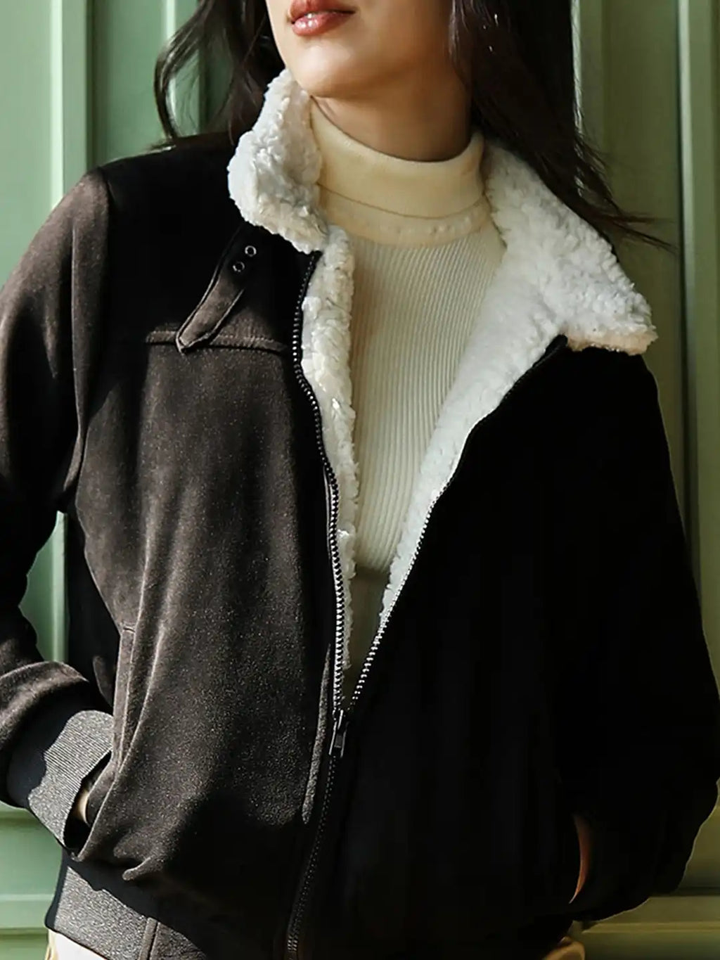 Lightweight Spread Collar Long Sleeves Bomber With Patchwork Jacket