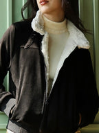 Lightweight Spread Collar Long Sleeves Bomber With Patchwork Jacket