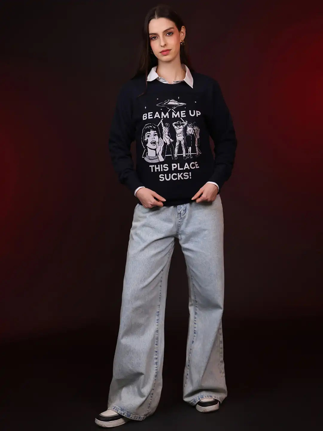 Stranger Things Printed Pure Cotton Round Neck Pullover Sweatshirt