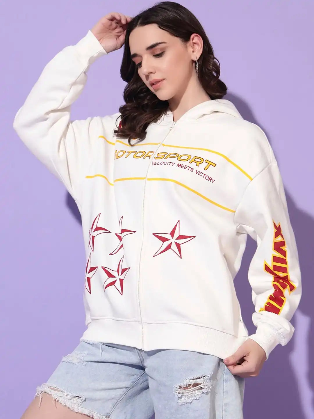 Women Printed Hooded Sweatshirt