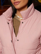 Women Mock Collar Solid Casual Puffer Jacket