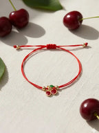 Women Cherry Charm Cord Bracelet