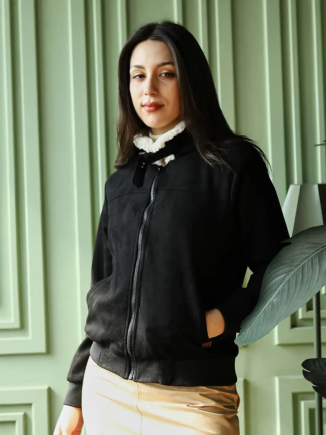 Lightweight Spread Collar Long Sleeves Bomber With Patchwork Jacket