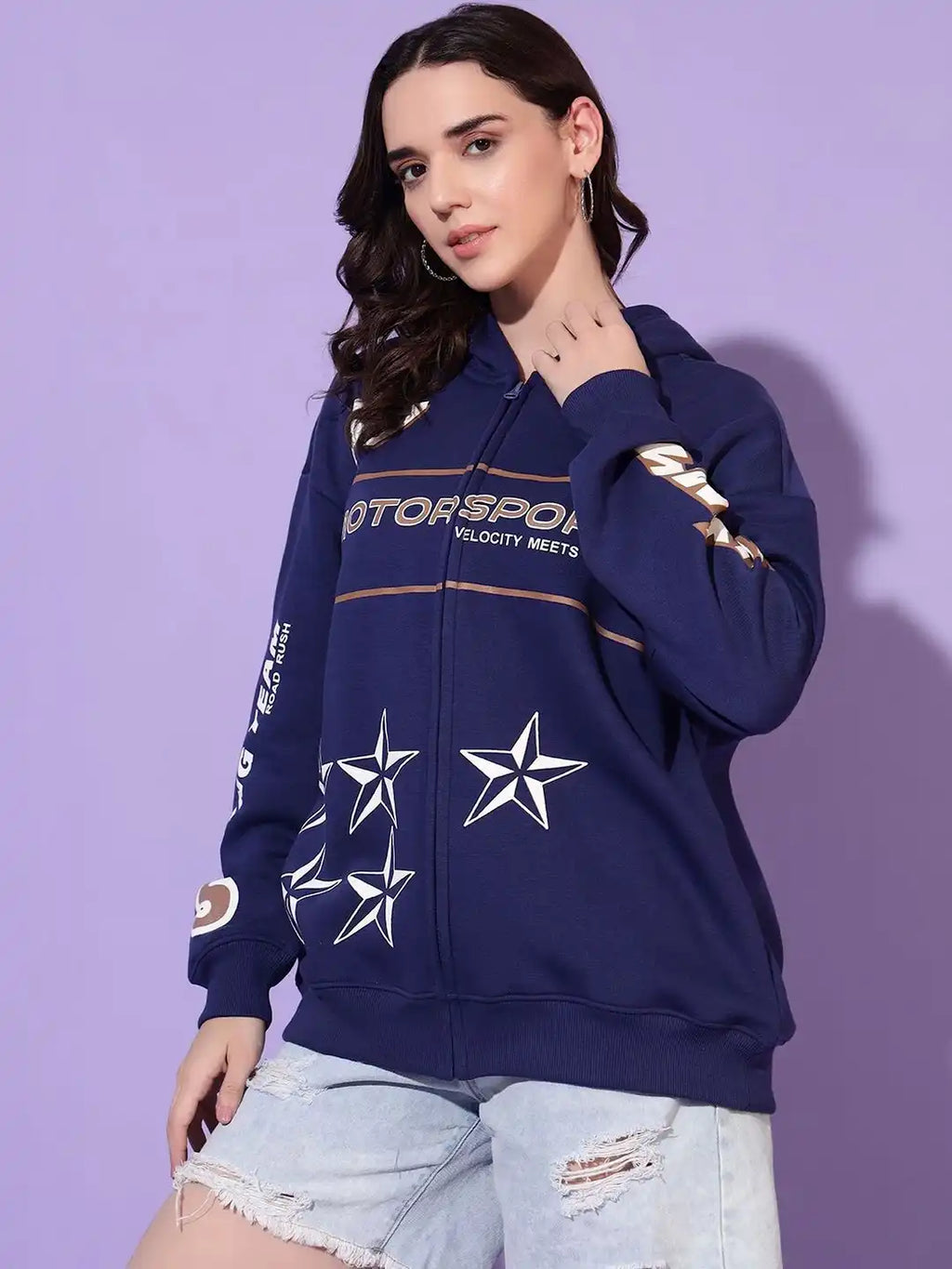 Women Printed Hooded Sweatshirt