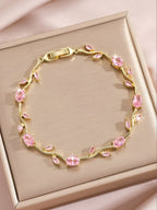 Anti Tarnish Floral Pink Crystal Stones Tulip Bracelet