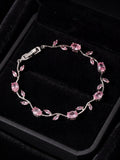 Silver Anti Tarnish Floral Pink Stones Crystal Tulip Bracelet