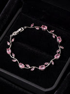 Silver Anti Tarnish Floral Pink Stones Crystal Tulip Bracelet