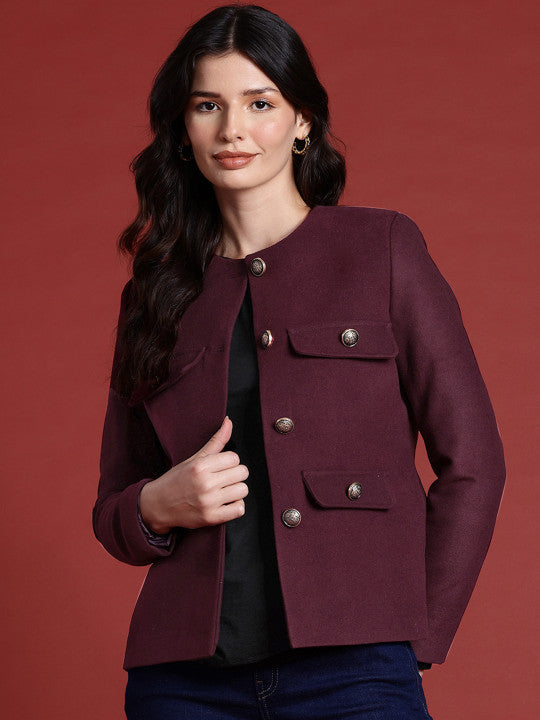 Single Breasted Mandarin Collar Regular Fit Blazer