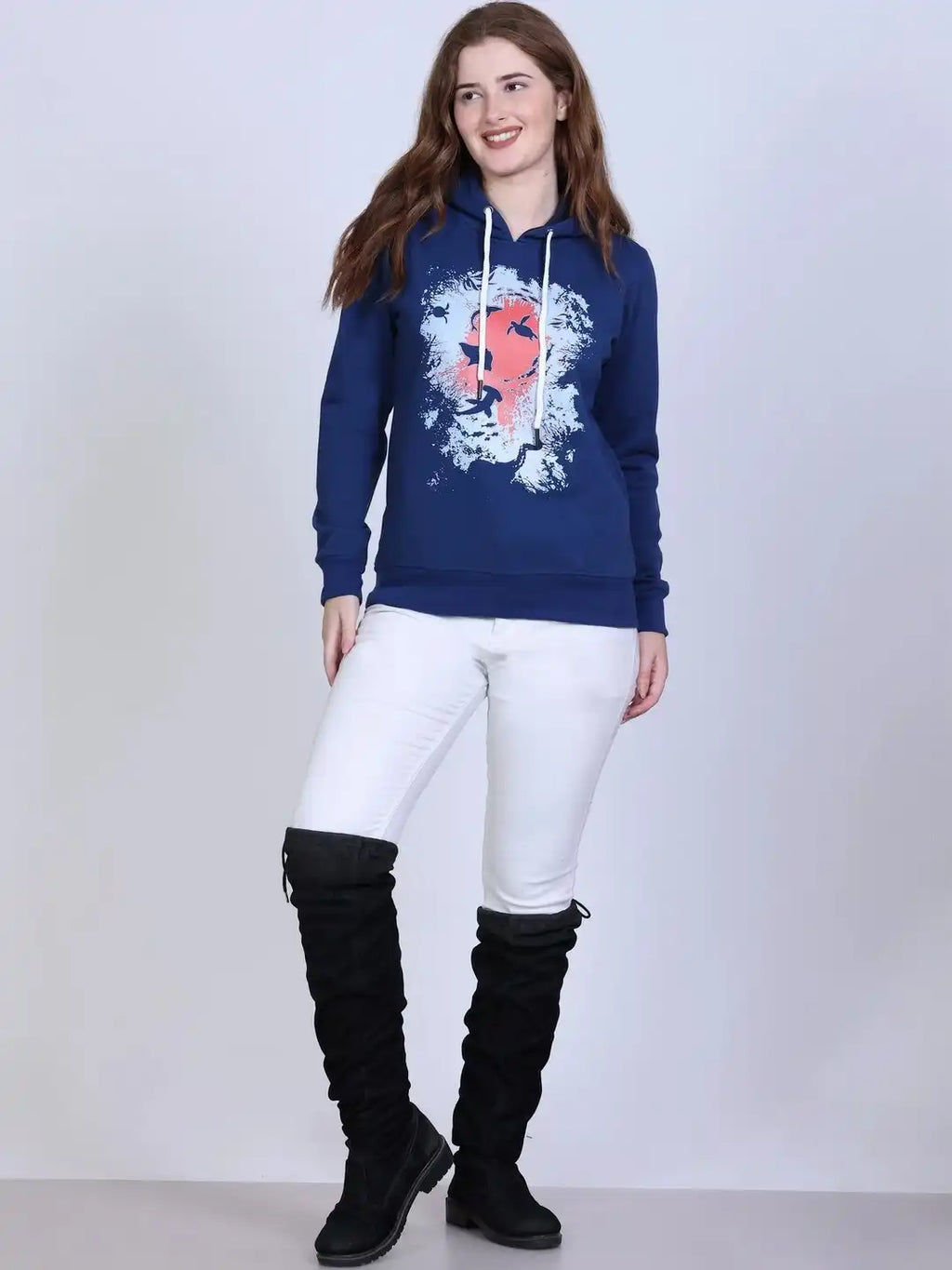 Women Printed Hooded Sweatshirt