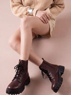 The Lifestyle Co Women Round Toe Lace-Ups Chunky Boots